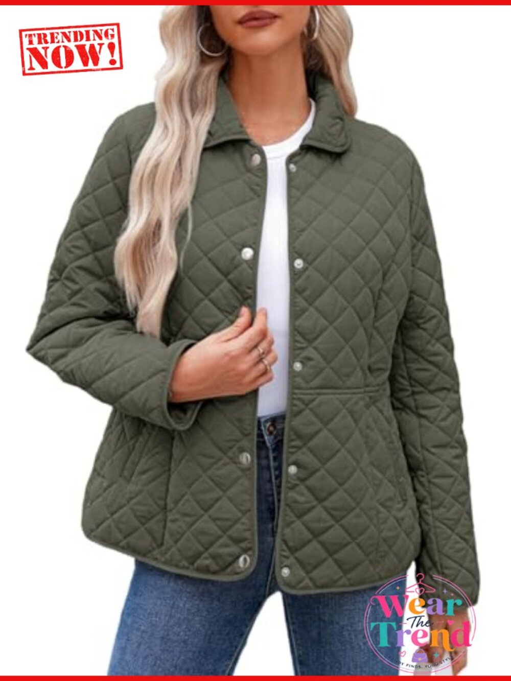 Women's Quilted Diamond Puffer Jacket Button Down Snap Front Long Sleeve Coat